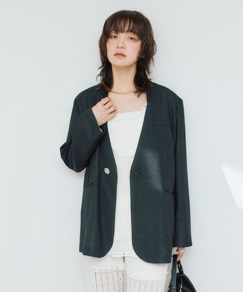 RIVE DROITE(リヴドロワ)の「【à Nice】【接触冷感/肩パッド取り外し可能/手洗い可】ノーカラージャケット(テーラードジャケット・レディース・ブラック/ベージュ・FREE)」の7枚目の写真