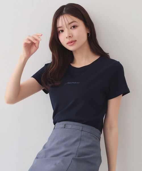 index(インデックス)の「【UVケア/接触冷感】フロントロゴ刺繍Tシャツ《洗濯機OK/S-3L/7col》(Tシャツ/カットソー・レディース・ブラウン系その他5/ホワイト系9/ネイビー/ベージュ系その他7/グレー/オフホワイト/ピンク・38/36/44/42/40)」の6枚目の写真
