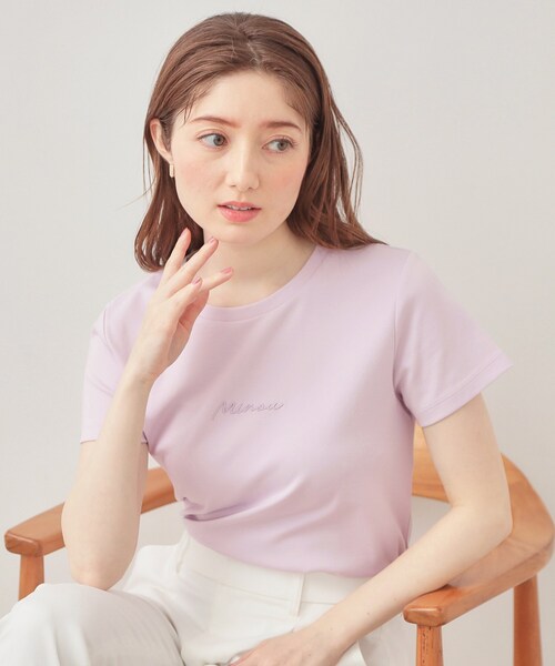 index(インデックス)の「【UVケア/接触冷感】フロントロゴ刺繍Tシャツ《洗濯機OK/S-3L/7col》(Tシャツ/カットソー・レディース・ブラウン系その他5/ホワイト系9/ネイビー/ベージュ系その他7/グレー/オフホワイト/ピンク・38/36/44/42/40)」の7枚目の写真