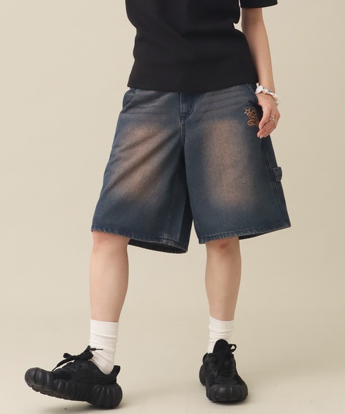 SEQUENZ(シークエンズ)の「【SEQUENZ/シークエンズ】LEOPARD APPLIQUE SHORTS(デニムパンツ・メンズ・ブラック系その他2/ブラック系その他/レオパード/インディゴブルー・S/M/L)」の1枚目の写真