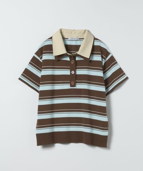 JEANASIS(ジーナシス)の「12Gドッキングカラーポロニット/670827(ポロシャツ・レディース・グレー系その他/ブラウン系その他/ネイビー系・FREE)」の1枚目の写真