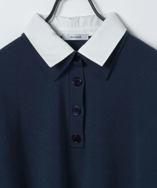 JEANASIS(ジーナシス)の「12Gドッキングカラーポロニット/670827(ポロシャツ・レディース・グレー系その他/ブラウン系その他/ネイビー系・FREE)」の6枚目の写真