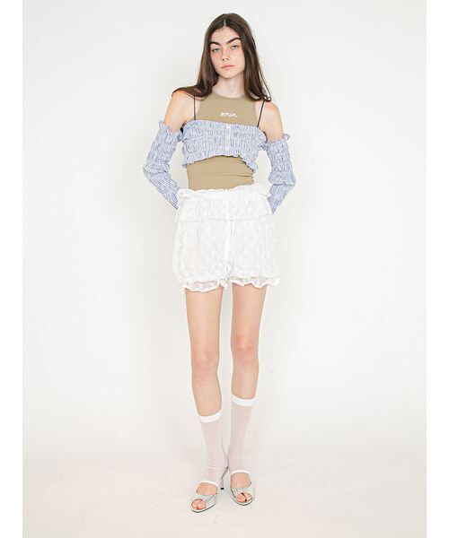 SORIN（ソリン　）の「【UVカット】Shirring Off Shoulder Bolero/シャーリングオフショルダーボレロ（Tシャツ/カットソー・レディース・ダークネイビー/ホワイト/チェック・38）」の8枚目の写真