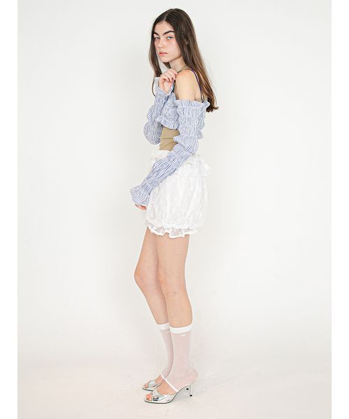 SORIN（ソリン　）の「【UVカット】Shirring Off Shoulder Bolero/シャーリングオフショルダーボレロ（Tシャツ/カットソー・レディース・ダークネイビー/ホワイト/チェック・38）」の9枚目の写真