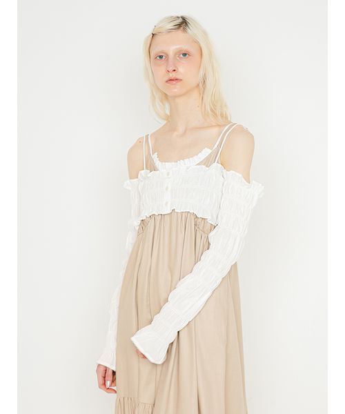 SORIN（ソリン　）の「【UVカット】Shirring Off Shoulder Bolero/シャーリングオフショルダーボレロ（Tシャツ/カットソー・レディース・ダークネイビー/ホワイト/チェック・38）」の10枚目の写真