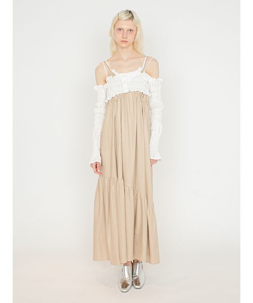 SORIN（ソリン　）の「【UVカット】Shirring Off Shoulder Bolero/シャーリングオフショルダーボレロ（Tシャツ/カットソー・レディース・ダークネイビー/ホワイト/チェック・38）」の4枚目の写真