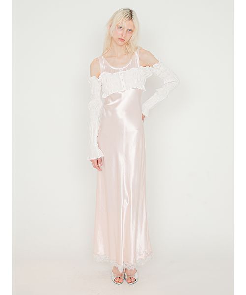 SORIN（ソリン　）の「【UVカット】Shirring Off Shoulder Bolero/シャーリングオフショルダーボレロ（Tシャツ/カットソー・レディース・ダークネイビー/ホワイト/チェック・38）」の5枚目の写真