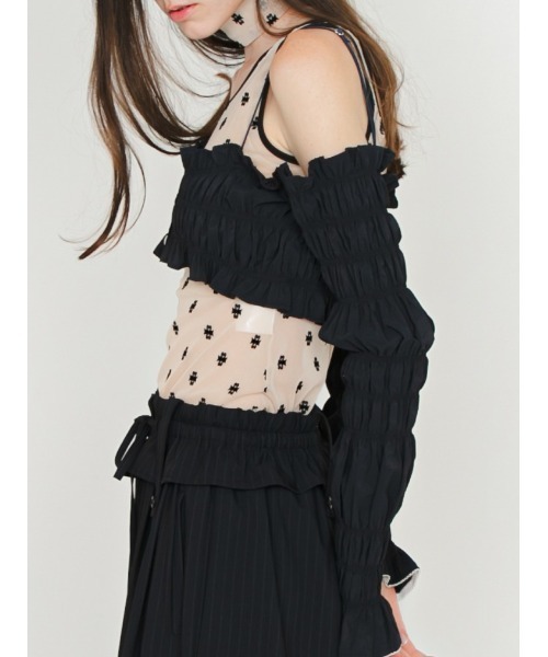 SORIN（ソリン　）の「【UVカット】Shirring Off Shoulder Bolero/シャーリングオフショルダーボレロ（Tシャツ/カットソー・レディース・ダークネイビー/ホワイト/チェック・38）」の16枚目の写真