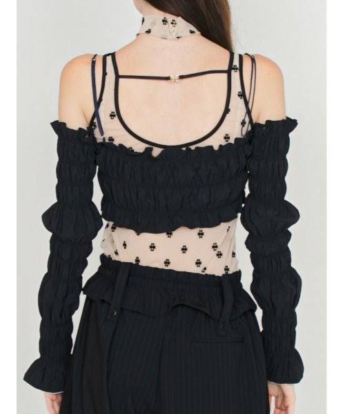 SORIN（ソリン　）の「【UVカット】Shirring Off Shoulder Bolero/シャーリングオフショルダーボレロ（Tシャツ/カットソー・レディース・ダークネイビー/ホワイト/チェック・38）」の17枚目の写真
