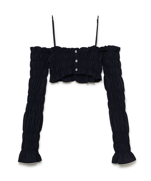SORIN（ソリン　）の「【UVカット】Shirring Off Shoulder Bolero/シャーリングオフショルダーボレロ（Tシャツ/カットソー・レディース・ダークネイビー/ホワイト/チェック・38）」の20枚目の写真