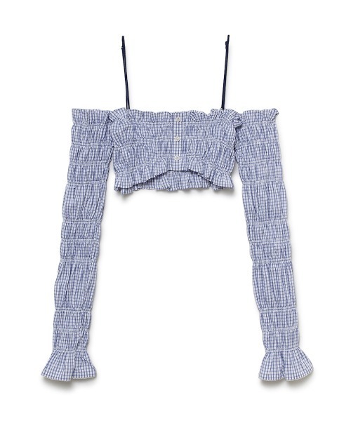 SORIN（ソリン　）の「【UVカット】Shirring Off Shoulder Bolero/シャーリングオフショルダーボレロ（Tシャツ/カットソー・レディース・ダークネイビー/ホワイト/チェック・38）」の22枚目の写真