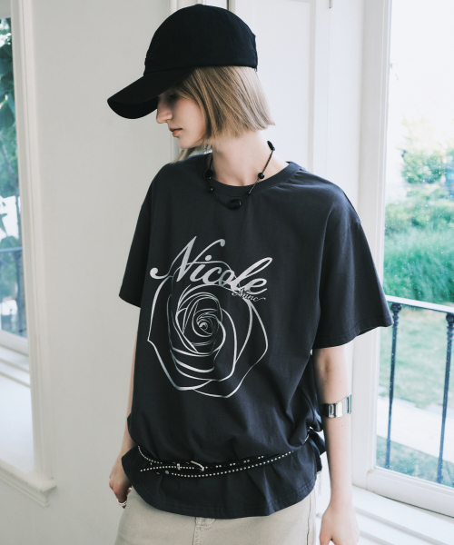 NICK&NICOLE(ニックアンドニコール)の「NICOLE ROSE SLEEVE TOP_CHARCOAL SILVER(Tシャツ/カットソー・レディース・その他・MEDIUM/LARGE)」の2枚目の写真