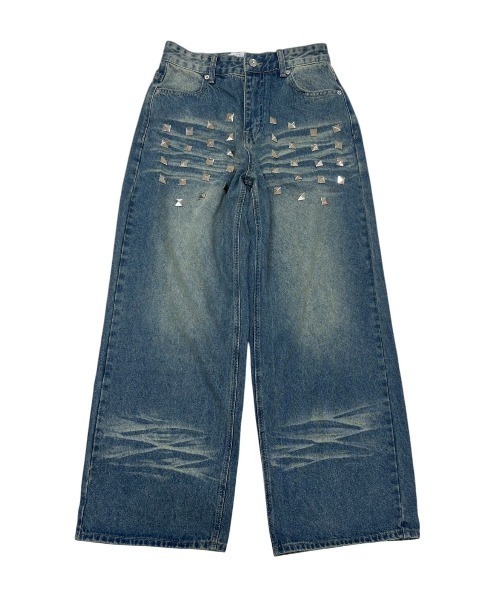 Never mind the XU】studs washed wide denim pants / 【ネバー