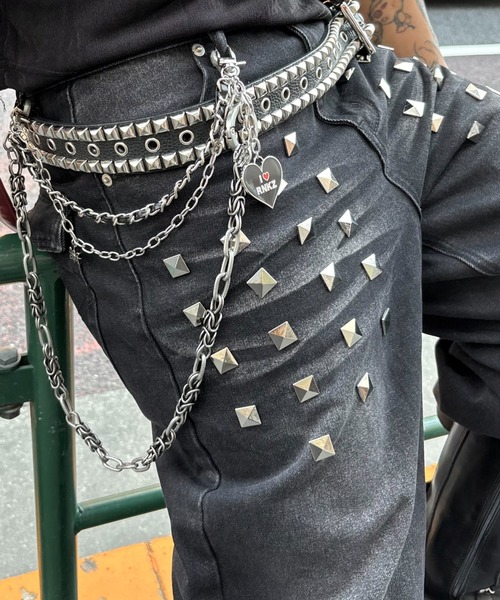 Never mind the XU(ネバーマインドザエックスユー)の「【Never mind the XU】studs washed wide denim pants / 【ネバーマインド ザ エックスユー】スタッズウォッシュドワイドデニムパンツ(デニムパンツ・メンズ・ブルー/ブラック・S/M)」の13枚目の写真