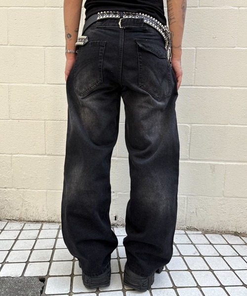 Never mind the XU(ネバーマインドザエックスユー)の「【Never mind the XU】studs washed wide denim pants / 【ネバーマインド ザ エックスユー】スタッズウォッシュドワイドデニムパンツ(デニムパンツ・メンズ・ブルー/ブラック・S/M)」の11枚目の写真