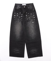 Never mind the XU（ネバーマインドザエックスユー）の「【Never mind the XU】studs washed wide denim pants / 【ネバーマインド ザ エックスユー】スタッズウォッシュドワイドデニムパンツ（デニムパンツ）」