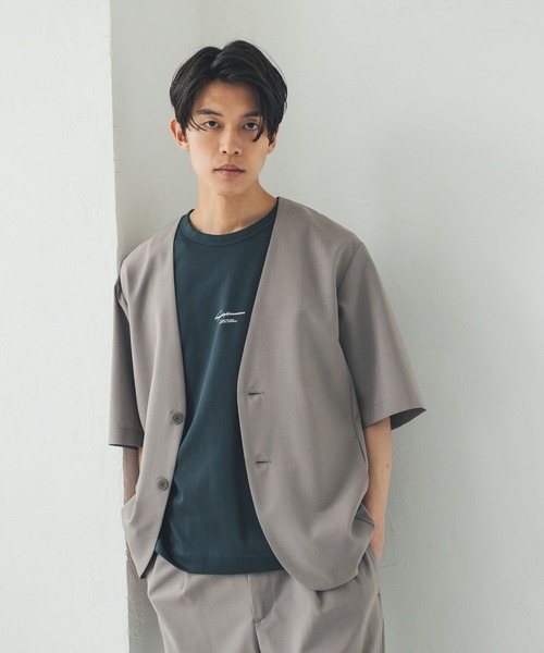 メンズのノーカラージャケット（ベージュ系）ファッション通販 - ZOZOTOWN