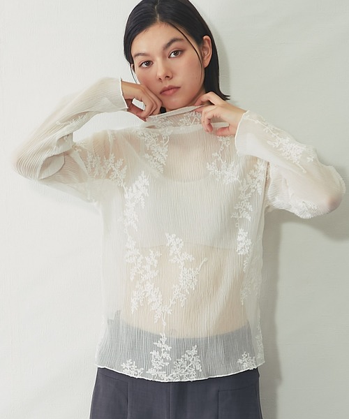 SMILE ORCHID(スマイルオーキッド)の「刺繍入りシースルートップス(Tシャツ/カットソー・レディース・ホワイト/アイボリー/ブラック・FREE)」の2枚目の写真