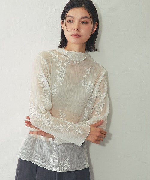 SMILE ORCHID(スマイルオーキッド)の「刺繍入りシースルートップス(Tシャツ/カットソー・レディース・ホワイト/アイボリー/ブラック・FREE)」の11枚目の写真