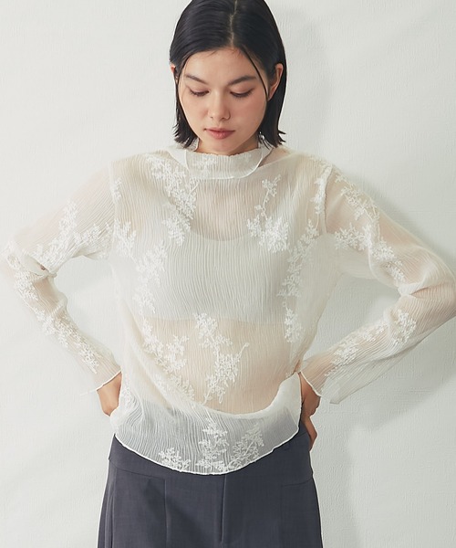SMILE ORCHID(スマイルオーキッド)の「刺繍入りシースルートップス(Tシャツ/カットソー・レディース・ホワイト/アイボリー/ブラック・FREE)」の19枚目の写真