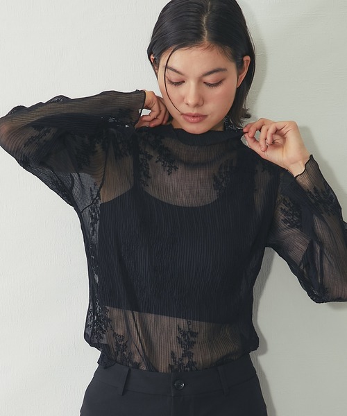 SMILE ORCHID(スマイルオーキッド)の「刺繍入りシースルートップス(Tシャツ/カットソー・レディース・ホワイト/アイボリー/ブラック・FREE)」の12枚目の写真