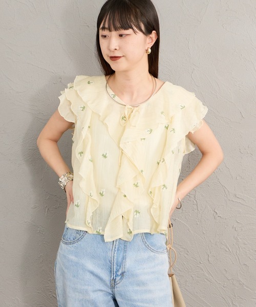 nenom（ネノム）の「[nenom/ネノム] マルチWAY 花柄刺繍 フリルシャツブラウス（シャツ/ブラウス・レディース・オフホワイト/チャコールグレー/ブラック・F）」の14枚目の写真