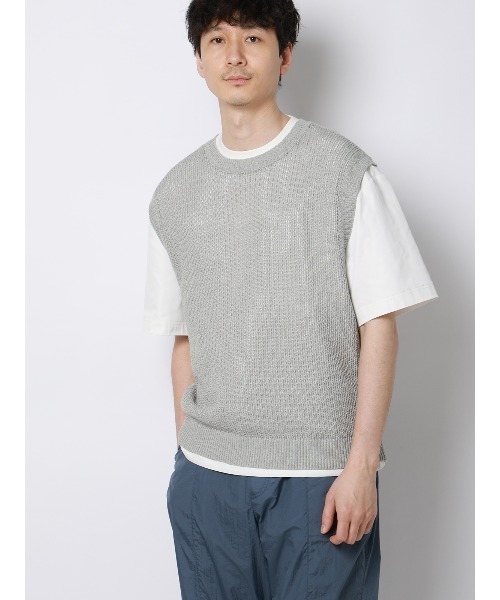 FLAT(フラット)の「FLAT/シアーサマーニットベスト/ウォッシャブル/ペーパーニット/無地(ニット/セーター・メンズ・ブラック/ライトグレー/ベージュ・M/L)」の2枚目の写真