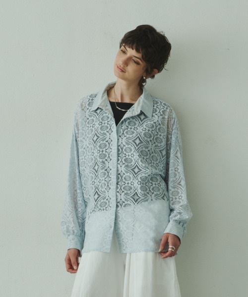 Plumel(プルメル)の「Geometric Lace Shirt with Tank / ジオメトリーレースシャツwithタンクトップ(シャツ/ブラウス・レディース・サックスブルー/オフホワイト・MEDIUM)」の17枚目の写真