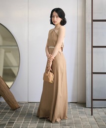 contrast trim halter long dress /配色ホルターロングドレス