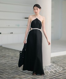contrast trim halter long dress /配色ホルターロングドレス