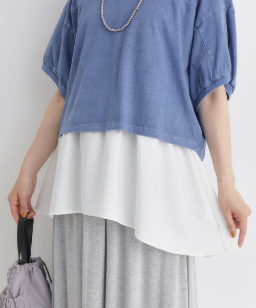 Right-on(ライトオン)の「【HONEYSUCKLE ROSE】異素材ドッキングタンクトップ (ペプラム / イレギュラーヘム / ノースリーブ / 体型カバー / カットソー / レイヤード風 / クルーネック / レディース)(タンクトップ・レディース・ホワイト/ブラック・M/L)」の3枚目の写真