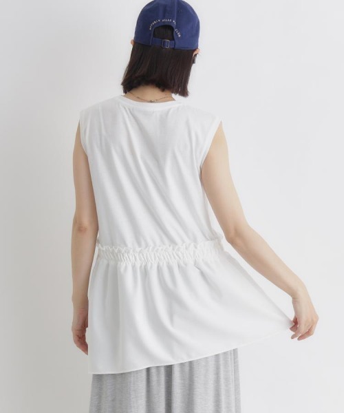 Right-on(ライトオン)の「【HONEYSUCKLE ROSE】異素材ドッキングタンクトップ (ペプラム / イレギュラーヘム / ノースリーブ / 体型カバー / カットソー / レイヤード風 / クルーネック / レディース)(タンクトップ・レディース・ホワイト/ブラック・M/L)」の11枚目の写真