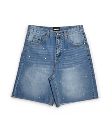 BORN SLIPPY（ボーンスリッピー）の「Crystal Stud Washed Denim Bermuda Shorts (Blue)（その他パンツ）」