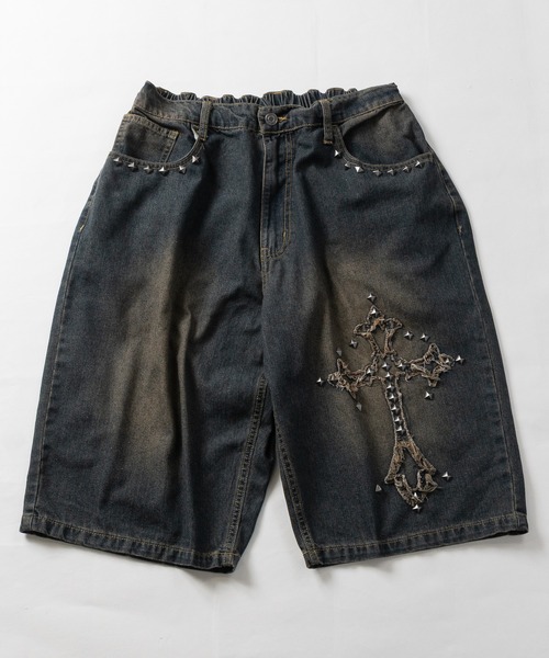 JOHN'S CLOSET(ジョンズクローゼット)の「【13】クロスモチーフスタッズデザイン デニムハーフパンツ/ジョーツ(デニムパンツ・メンズ・ネイビー/ブラック・LARGE/MEDIUM)」の14枚目の写真