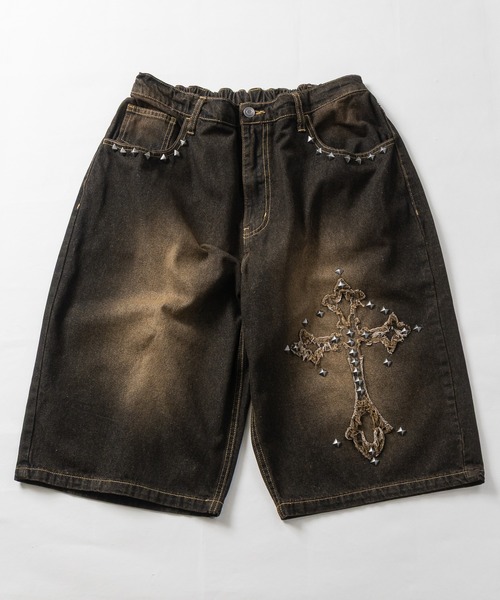 JOHN'S CLOSET(ジョンズクローゼット)の「【13】クロスモチーフスタッズデザイン デニムハーフパンツ/ジョーツ(デニムパンツ・メンズ・ネイビー/ブラック・LARGE/MEDIUM)」の12枚目の写真