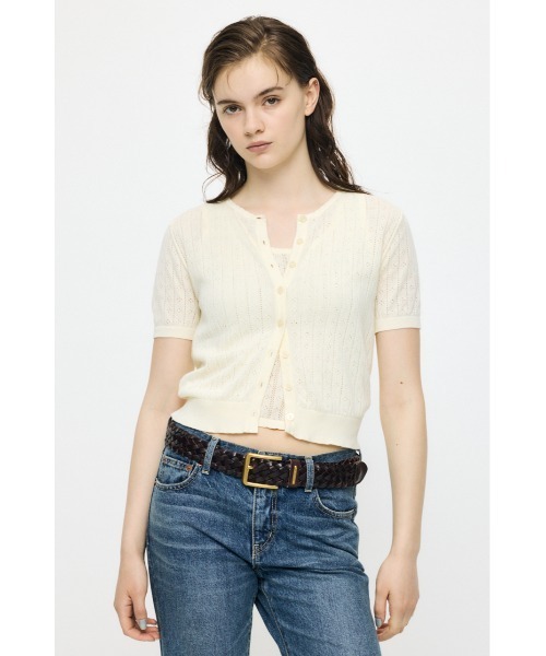 MOUSSY(マウジー)の「【セットアップ対応】EYELET KNIT カーディガン(カーディガン/ボレロ・レディース・ネイビー/アイボリー/イエロー・FREE)」の4枚目の写真