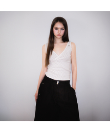 Dot V-neck Layered Sleeveless [White]