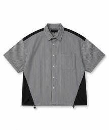 bi pattern drawstring short-sleeve regular collar shirt/バイパターン ドロスト レギュラーカラー半袖シャツ