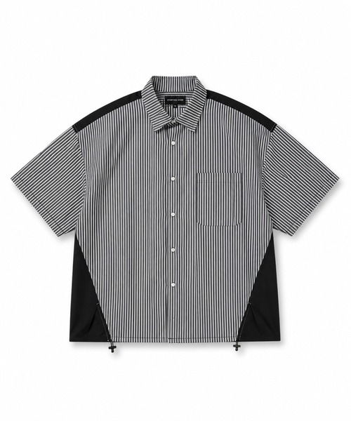 Starting Over(スターティングオーバー)の「bi pattern drawstring short-sleeve regular collar shirt/バイパターン ドロスト レギュラーカラー半袖シャツ(シャツ/ブラウス・メンズ・ブラック系その他/ブラック/ホワイト/ブルー系その他・XL/L/M)」の3枚目の写真