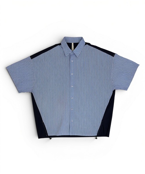 Starting Over(スターティングオーバー)の「bi pattern drawstring short-sleeve regular collar shirt/バイパターン ドロスト レギュラーカラー半袖シャツ(シャツ/ブラウス・メンズ・ブラック系その他/ブラック/ホワイト/ブルー系その他・XL/L/M)」の4枚目の写真