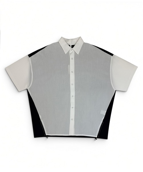 Bi pattern drawstring short-sleeve regular collar shirt — рубашка с рисунком, кулиской и коротким рукавом