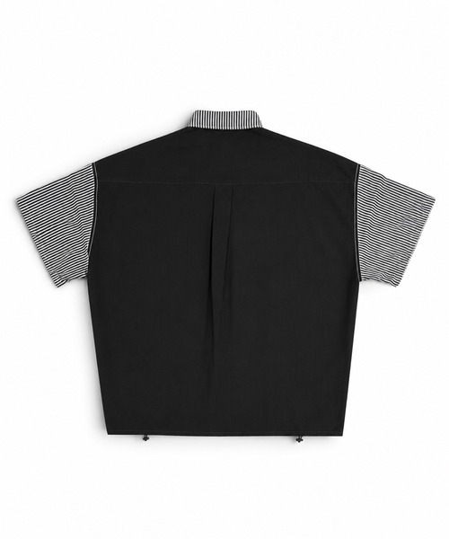 Starting Over(スターティングオーバー)の「bi pattern drawstring short-sleeve regular collar shirt/バイパターン ドロスト レギュラーカラー半袖シャツ(シャツ/ブラウス・メンズ・ブラック系その他/ブラック/ホワイト/ブルー系その他・XL/L/M)」の5枚目の写真