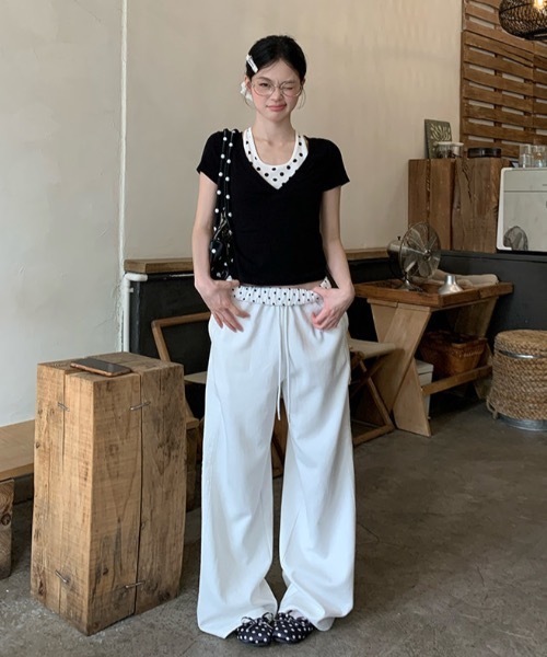 Alvia(アルビア)の「ドット切替ホルタートップス|重ね着風デザイン(Tシャツ/カットソー・レディース・ブラック・M)」の12枚目の写真