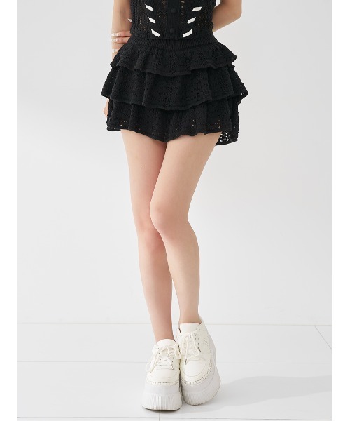 Darich(ダーリッチ)の「クロシェニットフリルセットアップ(セットアップ・レディース・サックスブルー/ブラック/アイボリー・FREE/FL)」の14枚目の写真
