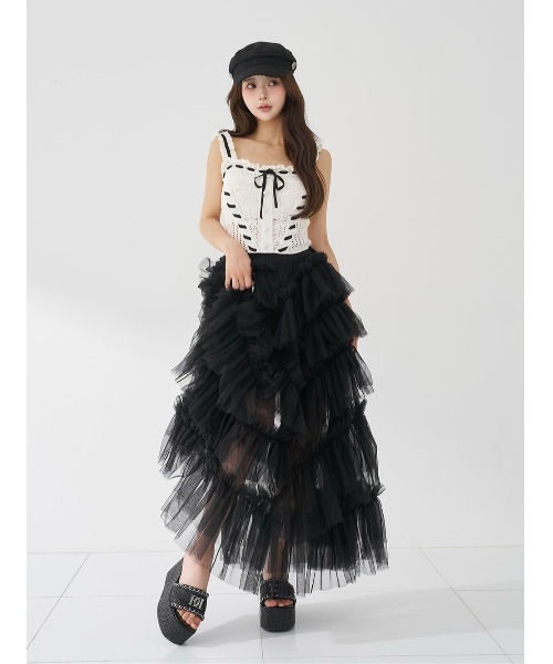 Darich(ダーリッチ)の「クロシェニットフリルセットアップ(セットアップ・レディース・サックスブルー/ブラック/アイボリー・FREE/FL)」の9枚目の写真
