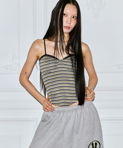 THE MYSTERIOUS HOTEL(ザミステリアスホテル)の「THE MYSTERIOUS HOTEL/ザ ミステリアス ホテル/LACE STRIPE CORSET(キャミソール・レディース・カーキ/グレー・F)」の2枚目の写真