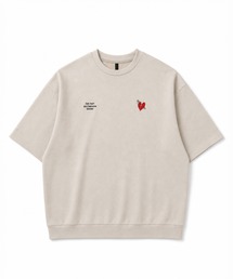 Faux Suede Heart Embroidery Short Sleeve T-Shirt/スウェードタッチ ハートロゴ刺繍 半袖Tシャツ