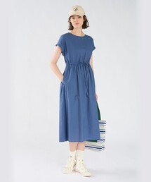 コットン ウエストリボン ショートスリーブ ワンピース