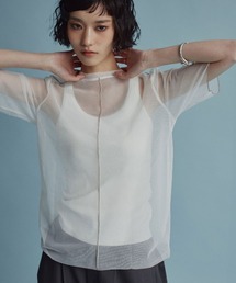 W:Huku（フーク）の「配色 パイピング シアー トップス（Tシャツ/カットソー）」