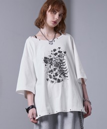 eyelet design graphic t-shirt /ハトメデザイングラフィックTシャツ【黒色コラボ】